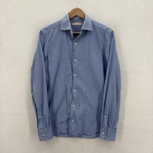 Luca Faloni Shirt Mens 15 38 Blue Cotton Button Front Made Italy Casual Dress